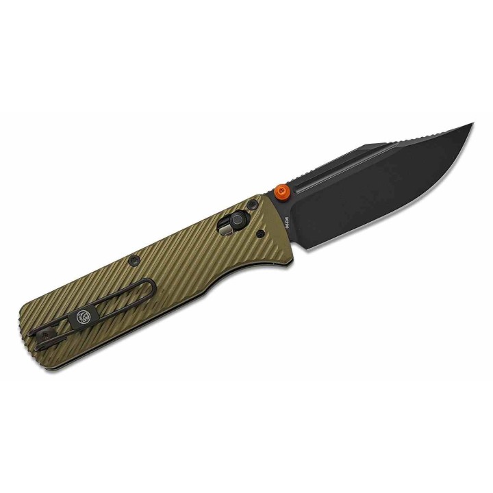 Couteau Vosteed Vombat Crossbar Lock Lame Bowie Acier M390 Satin Manche Aluminium Olive VOSA4102 - Livraison Gratuite