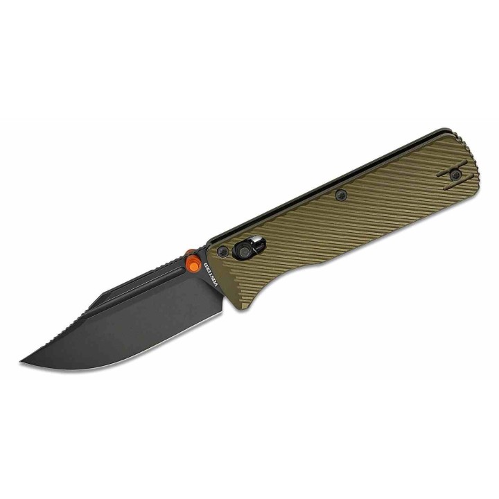 Couteau Vosteed Vombat Crossbar Lock Lame Bowie Acier M390 Satin Manche Aluminium Olive VOSA4102 - Livraison Gratuite