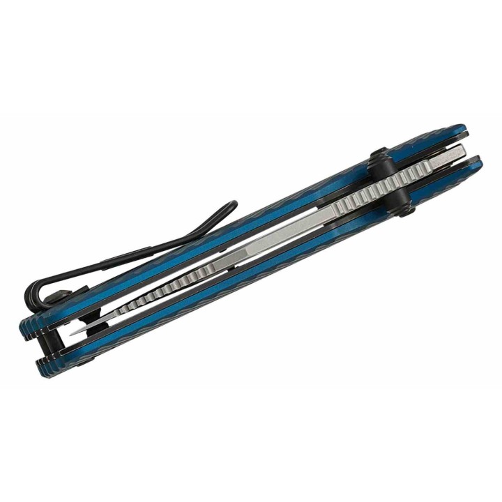 Couteau Vosteed Vombat Crossbar Lock Lame Bowie Acier M390 SW Manche Aluminium Blue VOSA4108 - Livraison Gratuite