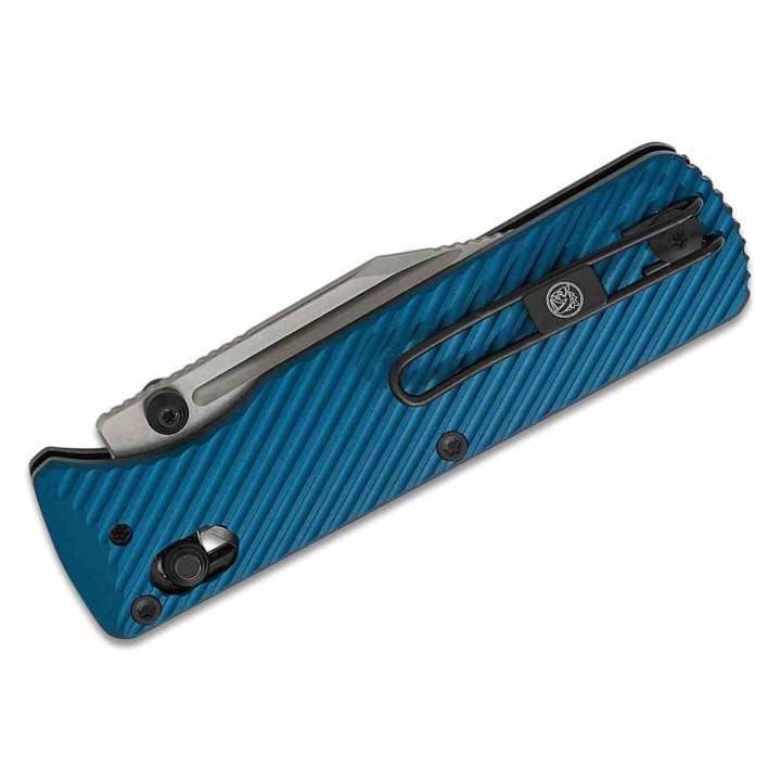 Couteau Vosteed Vombat Crossbar Lock Lame Bowie Acier M390 SW Manche Aluminium Blue VOSA4108 - Livraison Gratuite