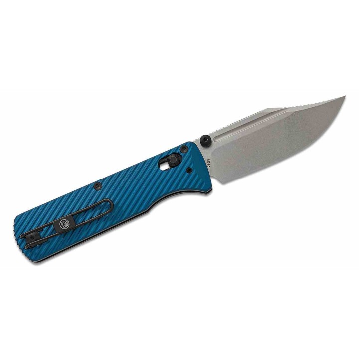 Couteau Vosteed Vombat Crossbar Lock Lame Bowie Acier M390 SW Manche Aluminium Blue VOSA4108 - Livraison Gratuite