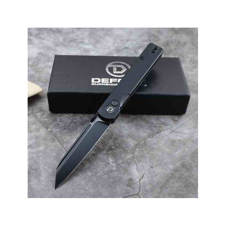 Couteau Defcon Operator Lame Tanto Reverse Acier Sandvik 14C28N Black Manche Alu Noir Button Lock TD013BK - Livraison Gratuite