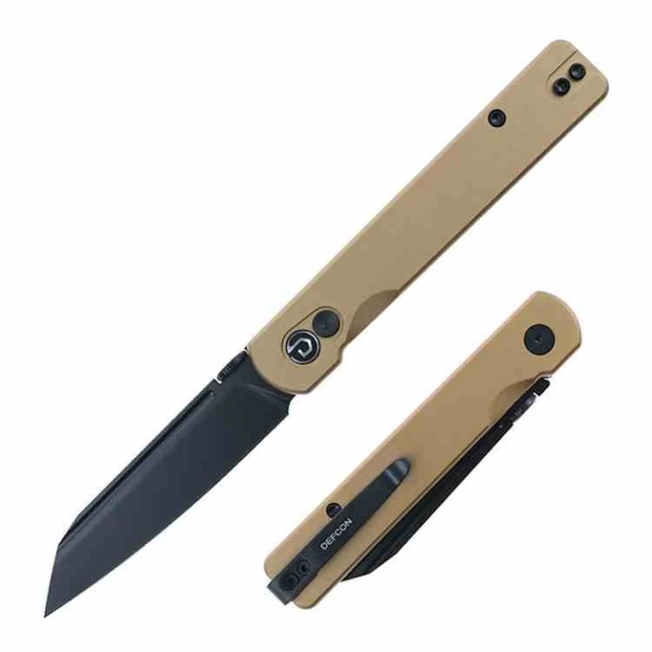 Couteau Defcon Operator Lame Tanto Reverse Acier 14C28N Noir Manche Aluminium Tan TD013DM - Livraison Gratuite
