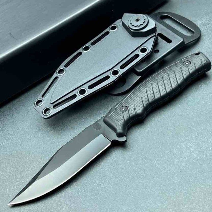 Couteau à Lame Fixe WithArmour Lame Clip Point Acier Inoxydable Noire Manche ABS Noir WARG2E49 - Livraison Gratuite