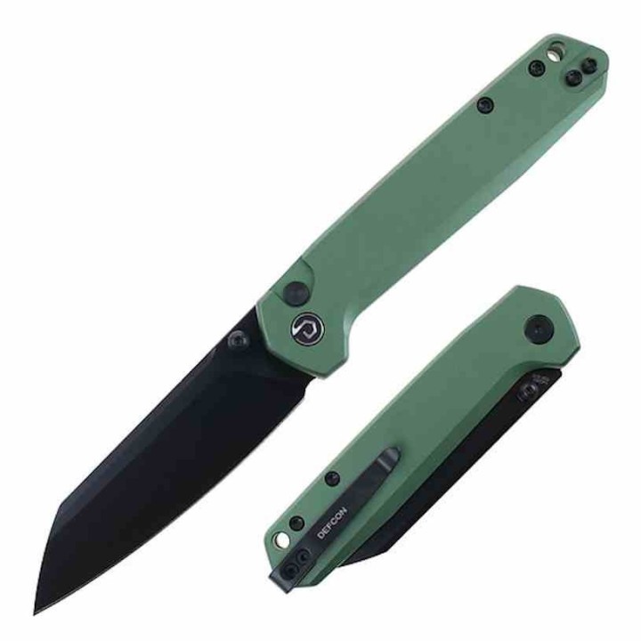 Couteau Defcon Tier 2 Lame Sheepsfoot Acier 14C28N Manche Alu OD Green Button-Lock TD015OD - Livraison Gratuite