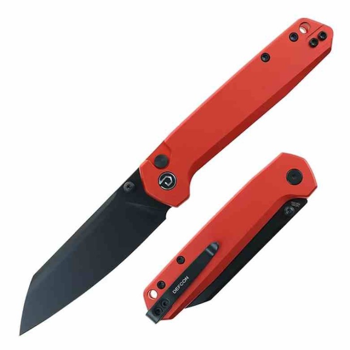 Couteau Defcon Tier 2 Lame Sheepsfoot Acier 14C28N Manche Alu Red Button-Lock TD015RD - Livraison Gratuite