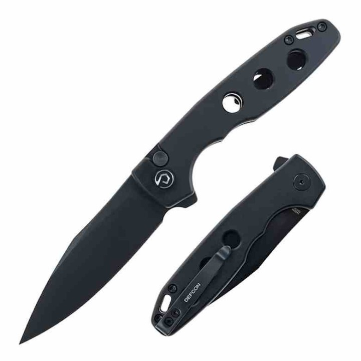 Couteau Defcon Ghost Lame Sheepfoot Acier 14C28N Noire Manche Alu Noir Buttonlock TD016BK - Livraison Gratuite