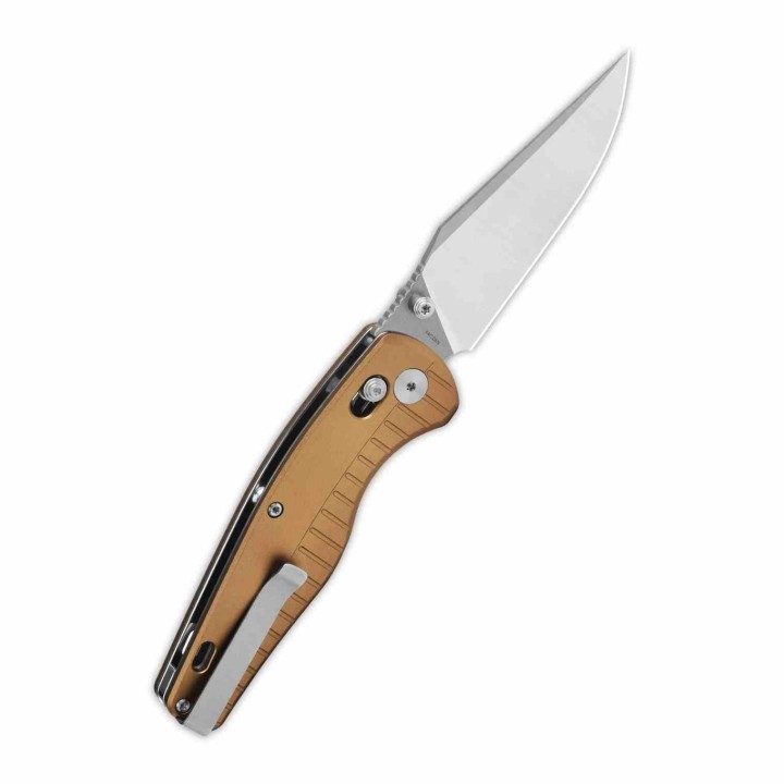 Couteau QSP Reptile Clip-Point Acier 14C28N Manche Aluminium Bronze Sécurité Glyde Lock QS165A1 - Livraison Gratuite