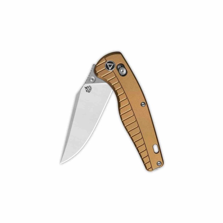 Couteau QSP Reptile Clip-Point Acier 14C28N Manche Aluminium Bronze Sécurité Glyde Lock QS165A1 - Livraison Gratuite