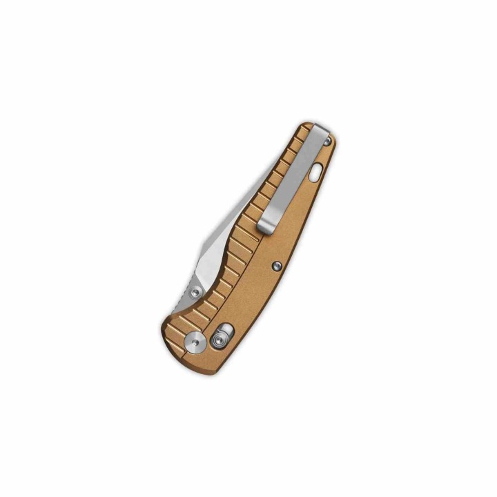 Couteau QSP Reptile Clip-Point Acier 14C28N Manche Aluminium Bronze Sécurité Glyde Lock QS165A1 - Livraison Gratuite