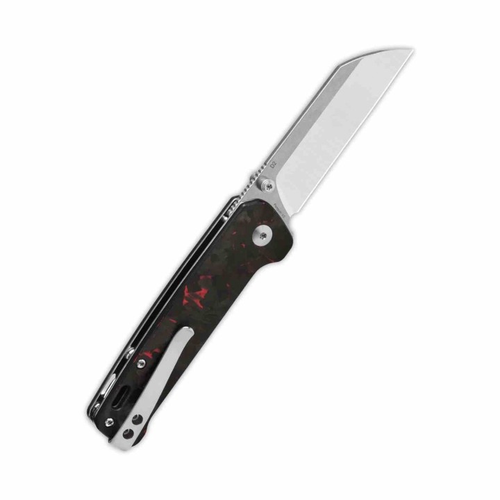 Couteau QSP Penguin V2 Sheepfoot Acier D2 Satin Manche Carbone Rouge Liner Lock QS130V2F1 - Livraison Gratuite