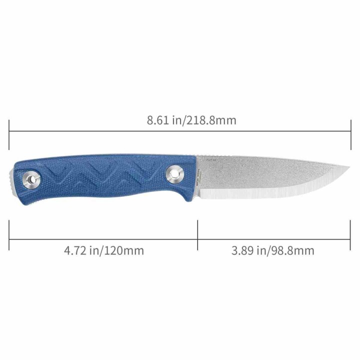 Couteau Bushcraft SRM Bushcut 702T-ME Lame Acier 14C28N Manche Micarta Bleu Étui Kydex SRM702TME - Livraison Gratuite
