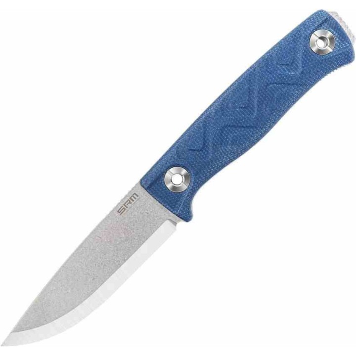 Couteau Bushcraft SRM Bushcut 702T-ME Lame Acier 14C28N Manche Micarta Bleu Étui Kydex SRM702TME - Livraison Gratuite