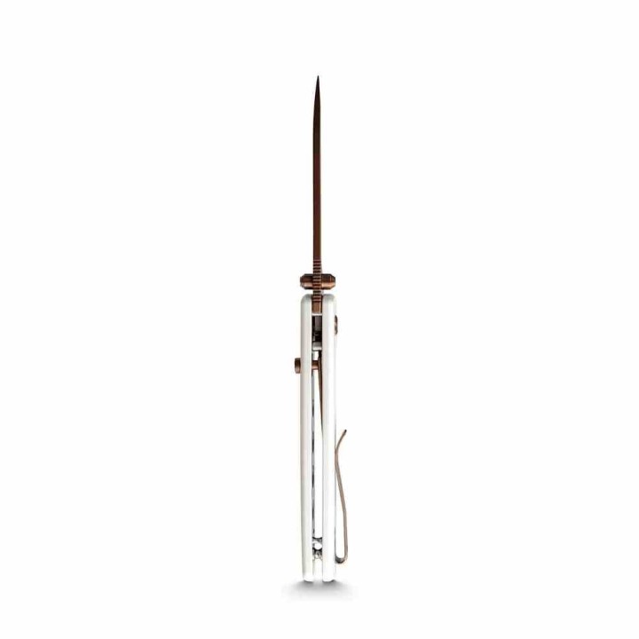 Couteau Vosteed Raccoon White Lame Drop Point Acier 14C28N Cuivre Dune Manche G10 Top Liner Lock VOSA2913 - Livraison Gratuite