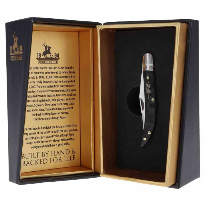 Couteau Rough Ryder Black Reserve Barehead Toothpick Slipjoint Lame Clip Point Acier 440 Manche Bois RR2566 - Livraison Gratuite
