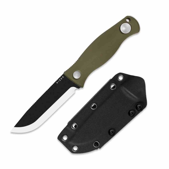Couteau Kizer Polaris Green Lame Acier Carbone 1095 Scandi Manche G10 Étui Kydex KI1100A2 - Livraison Gratuite