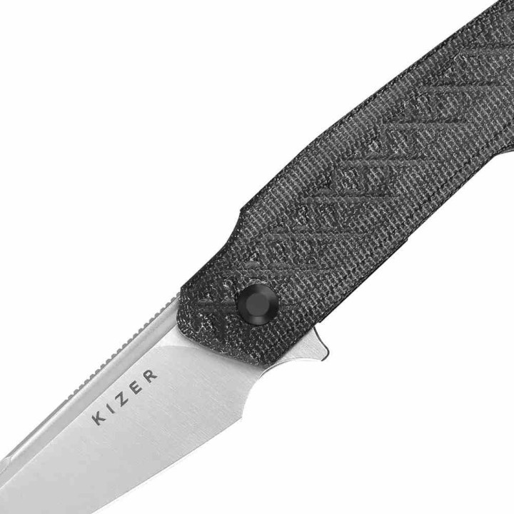 Couteau Kizer Skinner Lame Reverse Tanto Acier Nitro-V Manche Micarta Noir Liner Lock KIV3725A2 - Livraison Gratuite