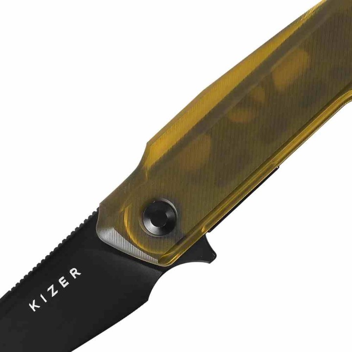 Couteau Kizer Skinner Lame Reverse Tanto Acier Nitro-V Noire Manche PEI Jaune Liner Lock KIV3725A1 - Livraison Gratuite