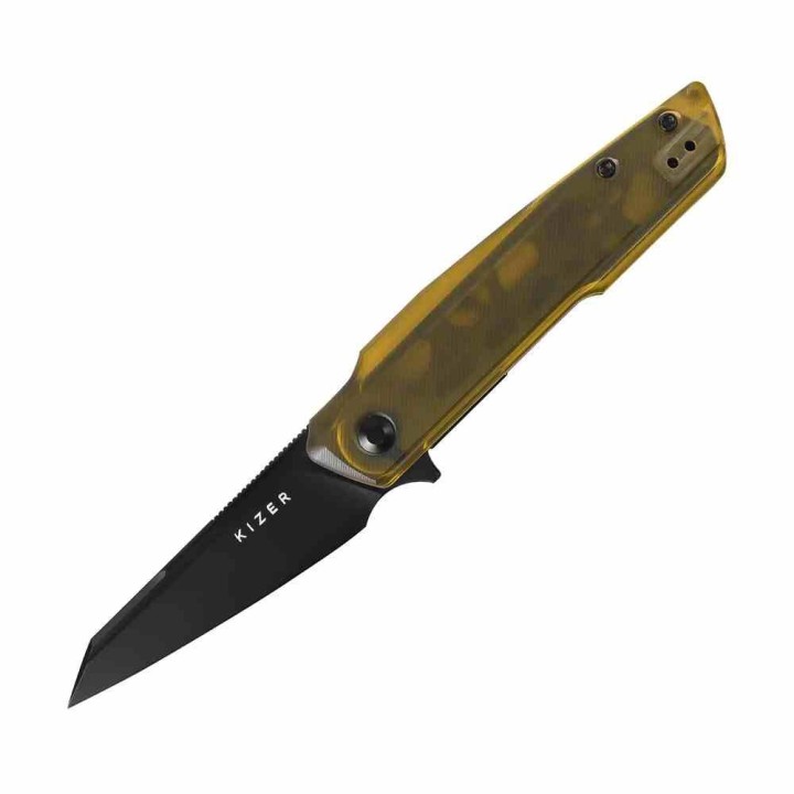 Couteau Kizer Skinner Lame Reverse Tanto Acier Nitro-V Noire Manche PEI Jaune Liner Lock KIV3725A1 - Livraison Gratuite