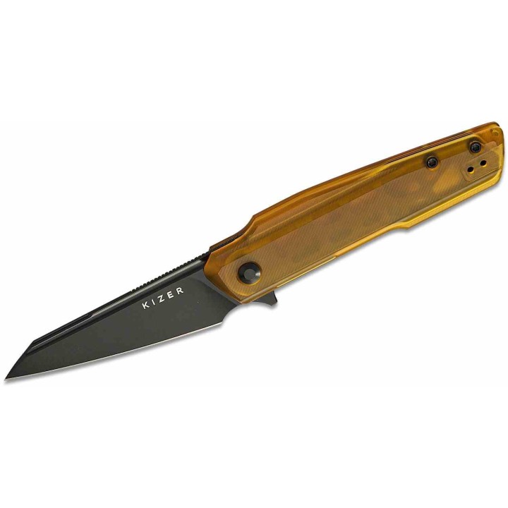 Couteau Kizer Skinner Lame Reverse Tanto Acier Nitro-V Noire Manche PEI Jaune Liner Lock KIV3725A1 - Livraison Gratuite