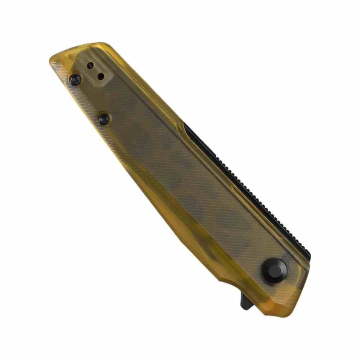 Couteau Kizer Skinner Lame Reverse Tanto Acier Nitro-V Noire Manche PEI Jaune Liner Lock KIV3725A1 - Livraison Gratuite