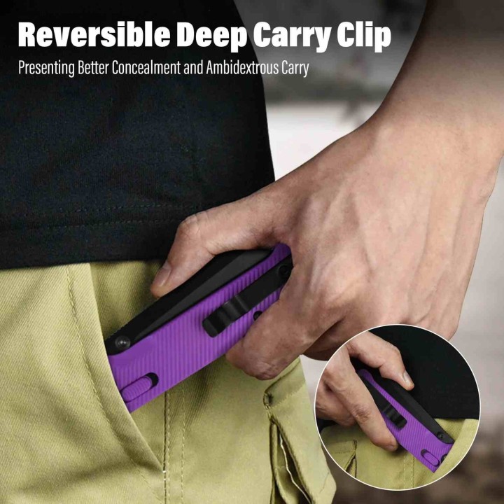 Couteau QSP Penguin Lame Sheepfoot Acier 14C28N Finition Noire Manche FRN Violet Glyde-Lock QS130GLE2 - Livraison Gratuite