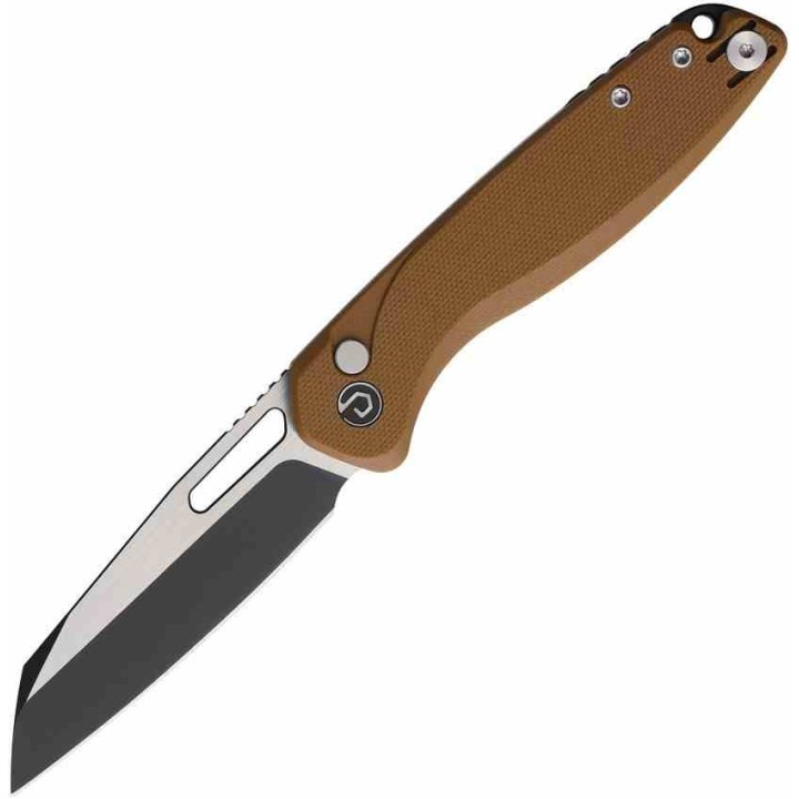 Couteau Defcon Warhawk Sheepfoot Lame Acier 14C28N Manche Tan G10 Sécurité Button Lock TD020BR - Livraison Gratuite