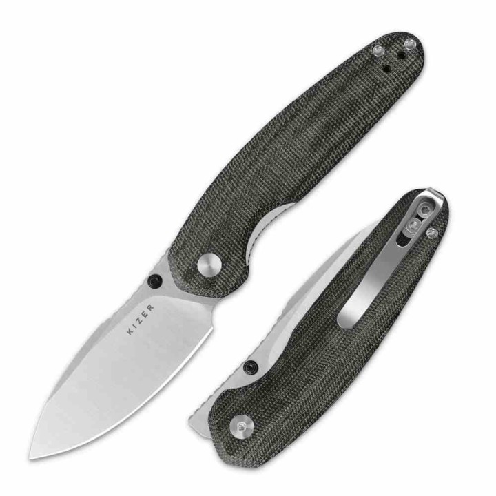 Couteau Kizer Meteora Lame Drop Point Acier Nitro-V Manche Micarta Noir Liner Lock KIV3730A1 - Livraison Gratuite
