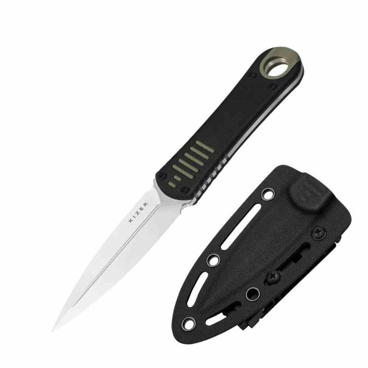 Couteau Kizer Hidden Agenda Lame Dague Acier AEB-L Manche G10 Black/Green Gaine Kydex KI1083A2 - Livraison Gratuite