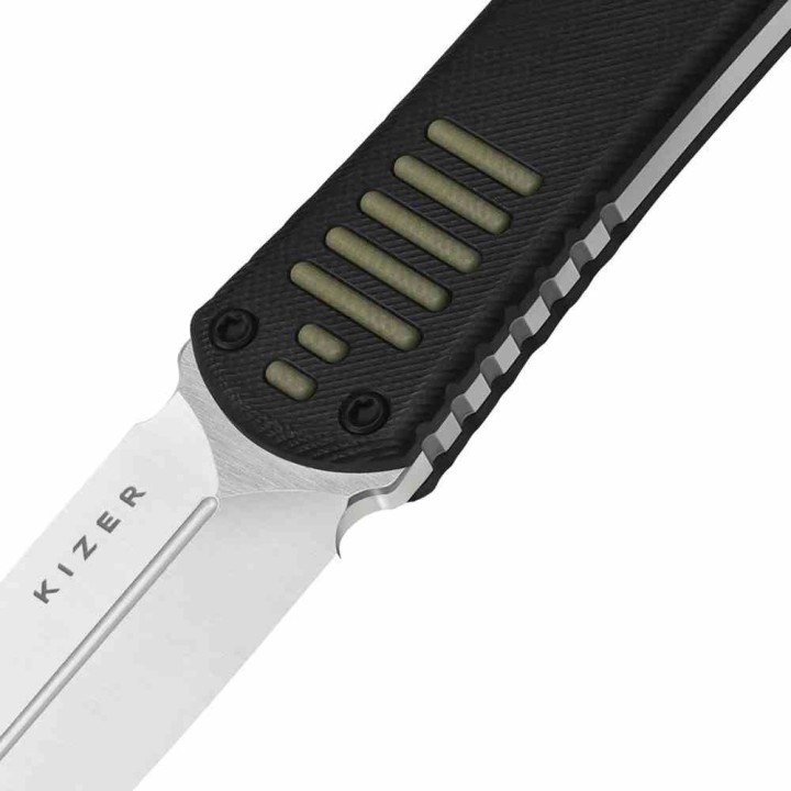 Couteau Kizer Hidden Agenda Lame Dague Acier AEB-L Manche G10 Black/Green Gaine Kydex KI1083A2 - Livraison Gratuite
