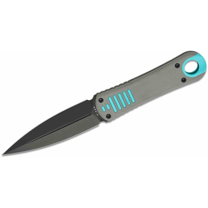 Couteau Kizer Hidden Agenda Lame Dague Acier AEB-L Noire Manche G10 Gris/Bleu Gaine Kydex KI1083A3 - Livraison Gratuite