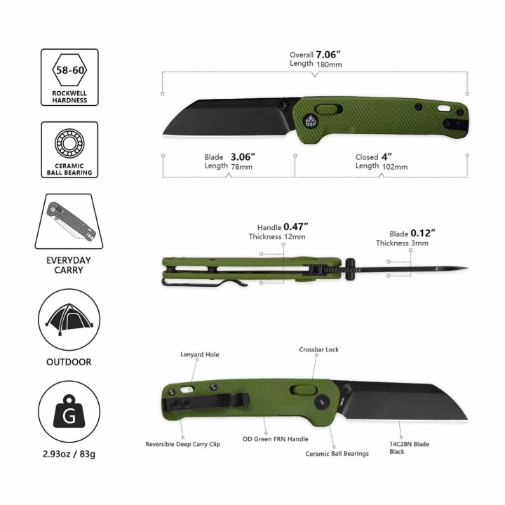 Couteau QSP Penguin Glyde Lock Lame Sheepfoot Acier 14C28N Manche FRN Vert Crossbar QS130GLB2 - Livraison Gratuite
