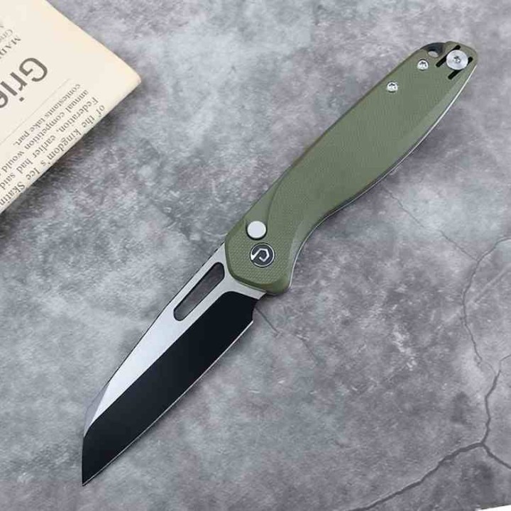 Couteau Defcon Warhawk Lame Sheepfoot 14C28N Manche Micarta Olive Button Lock IKBS TD020OD - Livraison Gratuite