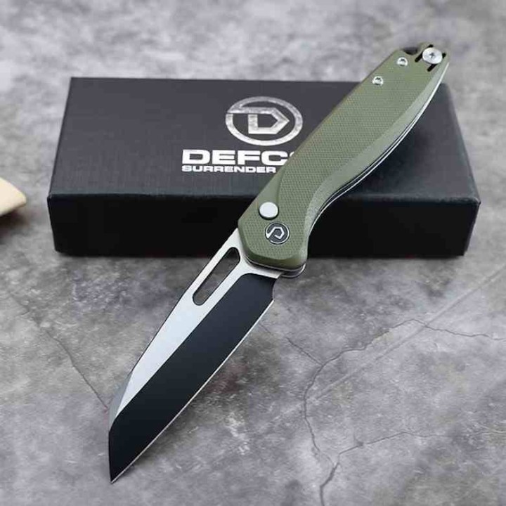 Couteau Defcon Warhawk Lame Sheepfoot 14C28N Manche Micarta Olive Button Lock IKBS TD020OD - Livraison Gratuite