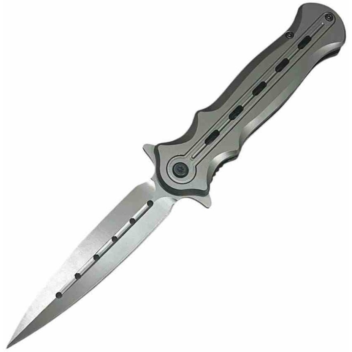 Couteau ElitEdge A/O Lame Dague Acier 8Cr13MoV Manche Acier Linerlock Clip EE10B010GY - Livraison Gratuite