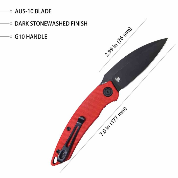 Couteau Kubey Leaf Lame Spear Point Acier AUS-10 Black Manche G10 Rouge Linerlock KIVT KUB333B - Livraison Gratuite
