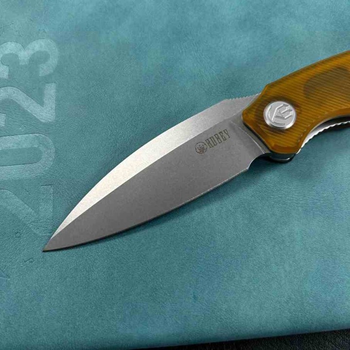 Couteau Kubey Leaf Lame Acier AUS-10 Beadblast Manche Ultem Linerlock KIVT KUB333G - Livraison Gratuite
