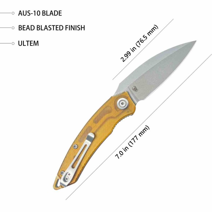 Couteau Kubey Leaf Lame Acier AUS-10 Beadblast Manche Ultem Linerlock KIVT KUB333G - Livraison Gratuite