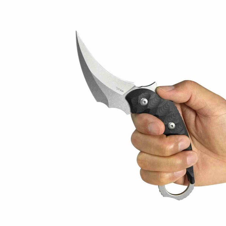 Couteau Kubey Velociraptor Black Karambit Lame Trailing Point Acier 14C28N Manche G10 Étui Kydex KUB448A  - Livraison Gratuite