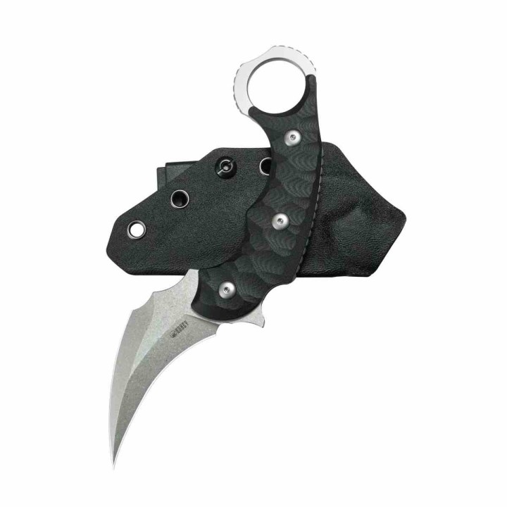 Couteau Kubey Velociraptor Black Karambit Lame Trailing Point Acier 14C28N Manche G10 Étui Kydex KUB448A  - Livraison Gratuite