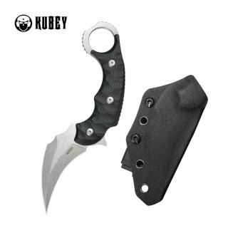 Couteau Kubey Velociraptor Black Karambit Lame Trailing Point Acier 14C28N Manche G10 Étui Kydex KUB448A  - Livraison Gratuite