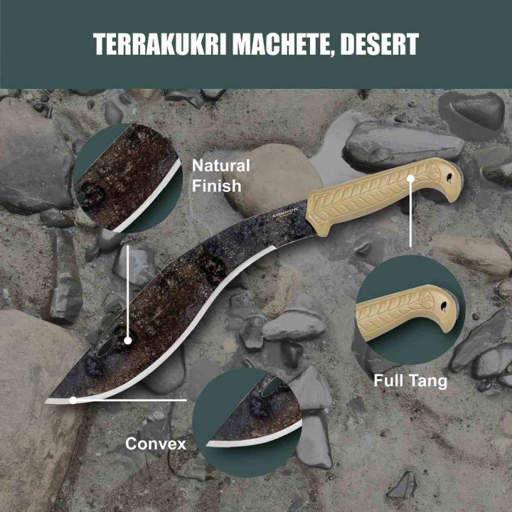 Machette Condor TerraKukri Lame Acier Carbone 1075 Manche & Etui Polypropylène Tan Salvador CTK286213DHC - Livraison Gratuite