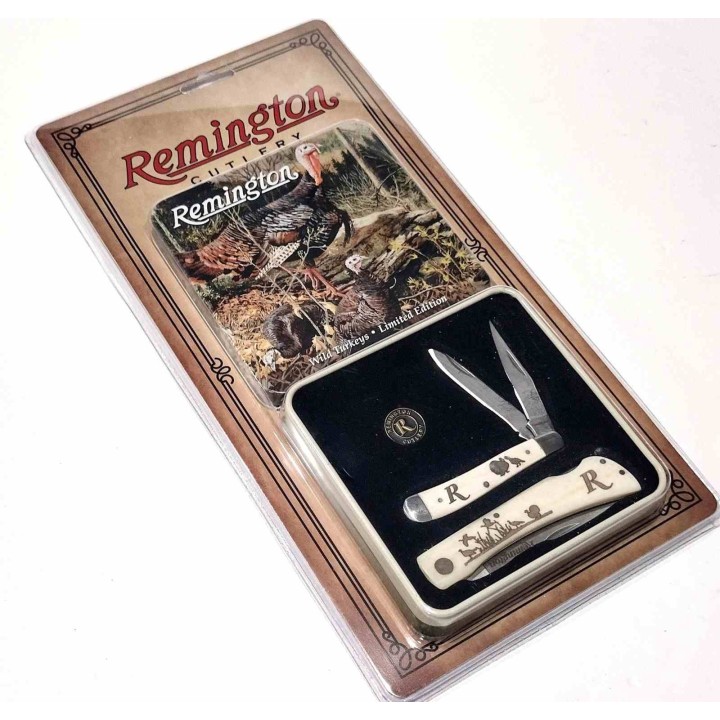 Set 2 Couteaux Remington Turkey Boite Collector Cadeau Lames Acier Inoxydable Manches Os R15687 - Livraison Gratuite
