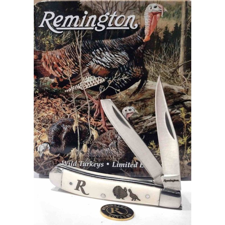 Set 2 Couteaux Remington Turkey Boite Collector Cadeau Lames Acier Inoxydable Manches Os R15687 - Livraison Gratuite