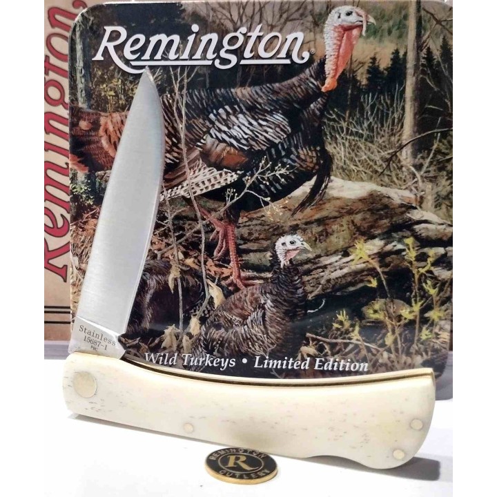 Set 2 Couteaux Remington Turkey Boite Collector Cadeau Lames Acier Inoxydable Manches Os R15687 - Livraison Gratuite