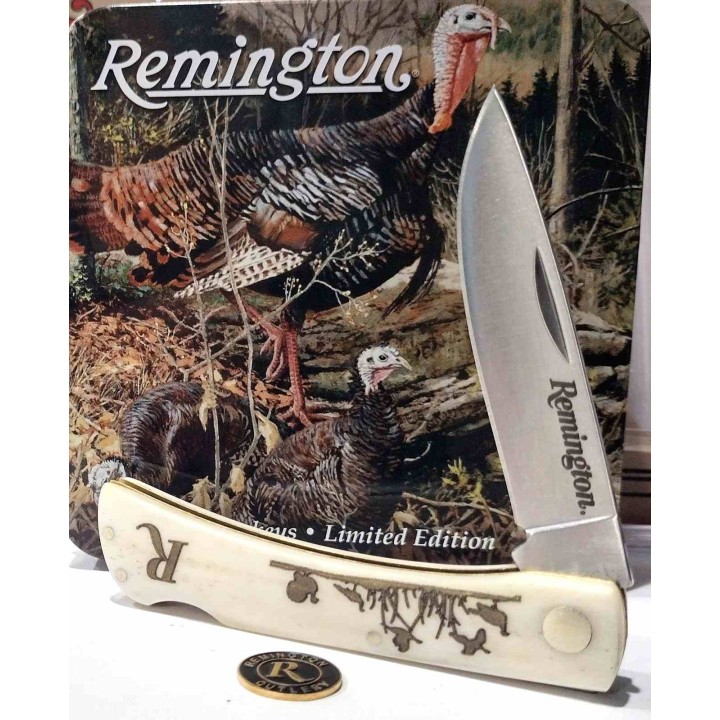 Set 2 Couteaux Remington Turkey Boite Collector Cadeau Lames Acier Inoxydable Manches Os R15687 - Livraison Gratuite