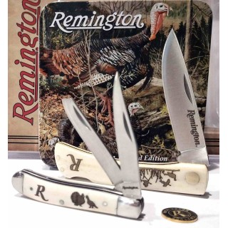 Set 2 Couteaux Remington Turkey Boite Collector Cadeau Lames Acier Inoxydable Manches Os R15687 - Livraison Gratuite