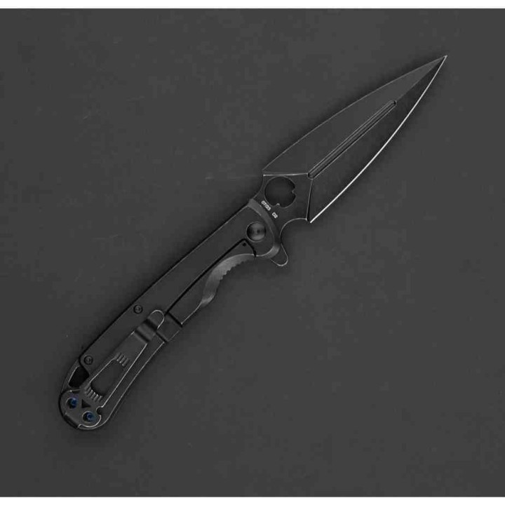 Couteau Daggerr Knives Zhalo Lame Spear Point D2 Black Manche Acier Black Frame Lock Clip DGRF22FBB - Livraison Gratuite