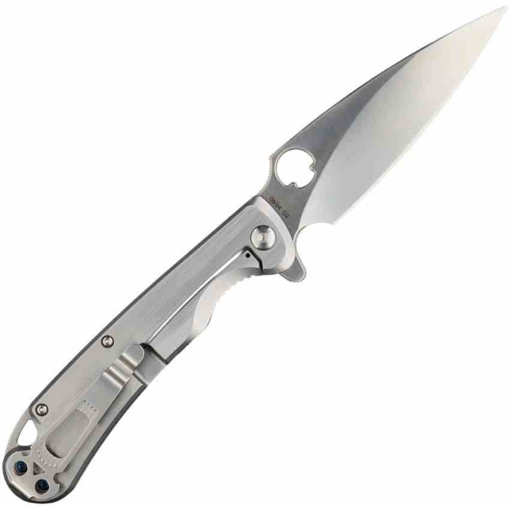 Couteau Daggerr Knives Zhalo Lame Spear Point Acier D2 Satin Manche Acier Inox Frame Lock Clip DGRF22FSS - Livraison Gratuite