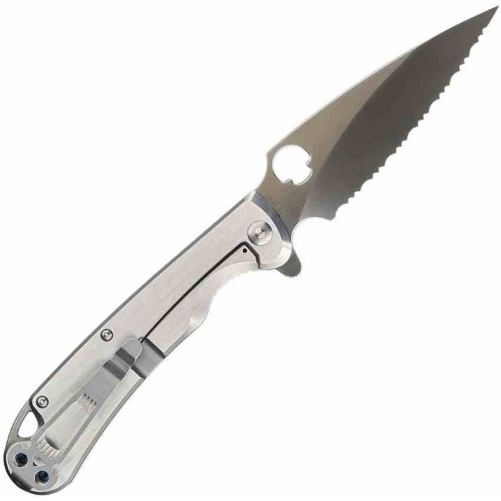 Couteau Daggerr Knives Zhalo Lame Spear Point D2 Serrated Satin Manche Acier Frame Lock Clip DGRF22FSSS - Livraison Gratuite